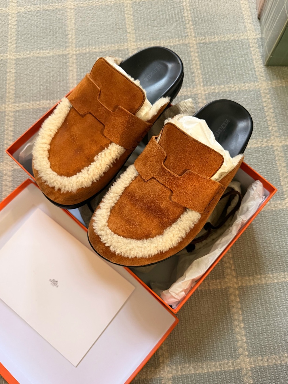 Hermes Shearling Go Mule